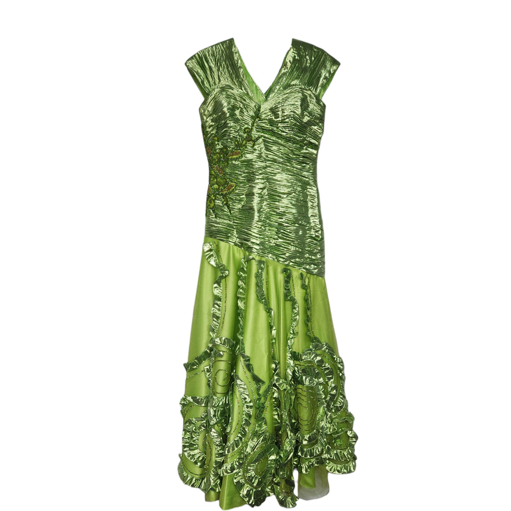 Apple Green Lame Mesh Embellished Evening Cocktail Gown Maxi Dress M - Picture 2 of 7